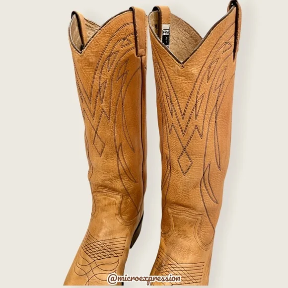 $399 Frye Billy Pull On Tan Leather Embroidered Tonal Stitch Tall Cowboy Boots